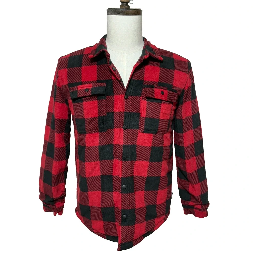 Eddie Bauer Jacket Boys XL 16 Red Black Buffalo Plaid Fleece Snap Pockets‎ Warm